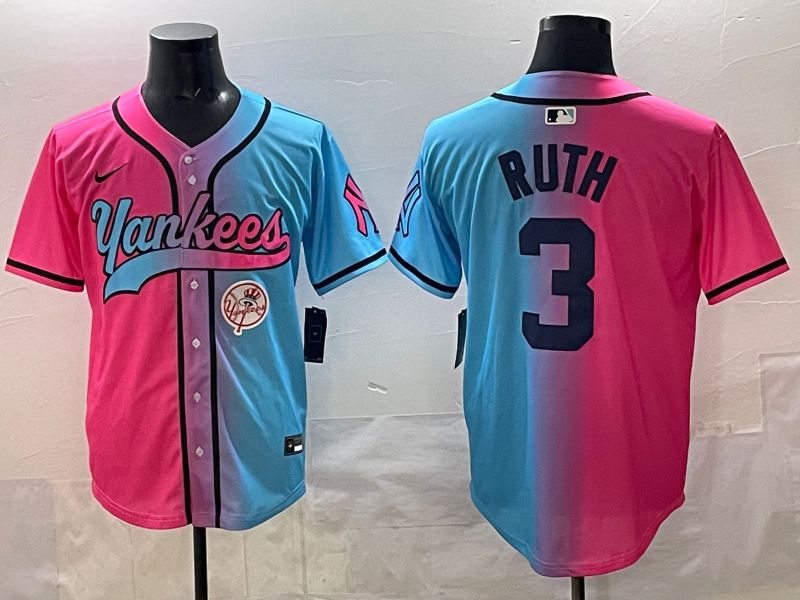 Men New York Yankees #3 Ruth Blue pink Game 2025 Nike MLB Jersey style 0010